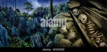 skeleton, skulls, grave Sagada, Luzon Island, Philippines,  Asia Stock Photo
