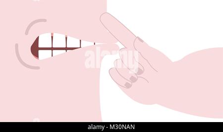 Finger at mouth. silence is with. Hush vector illustration Stock Vector
