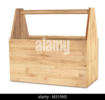 empty retro wooden bamboo tool or beer box carrier isolated on white background Stock Photo