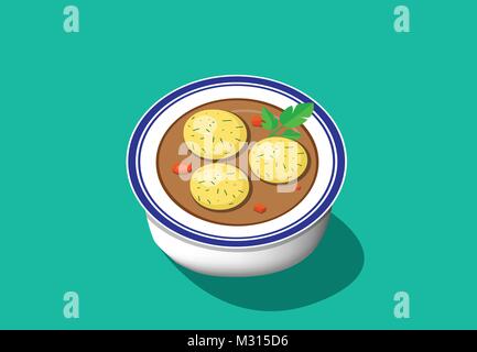 Perspective view, Matzoh ball soup, vector Stock Vector