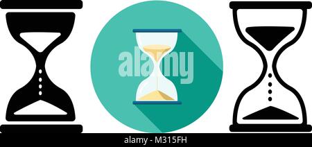 Sand clock and Hourglass icons in flat, vector design Stock Vector