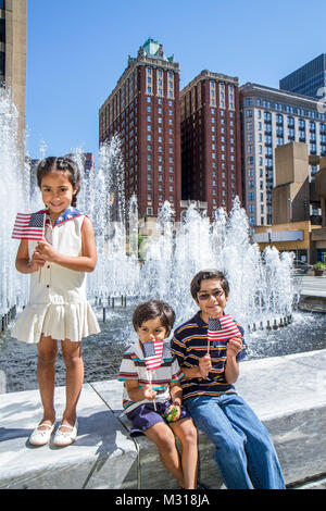 Baltimore Maryland,Hopkins Plaza,G. H. Fallon Federal building,government,urban space,fountain,Hispanic girl girls,female kid kids child children youn Stock Photo