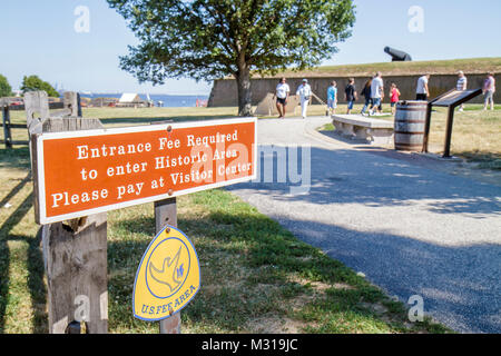 Baltimore Maryland,Fort McHenry National Monument & historic Shrine,sign,entrance fee,park,visitor,Black man men male,woman female women,boy boys male Stock Photo