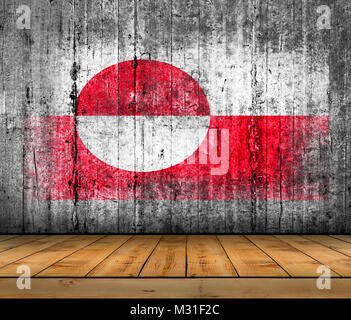 Flag of Greenland painted on worn out wooden texture background Stock ...