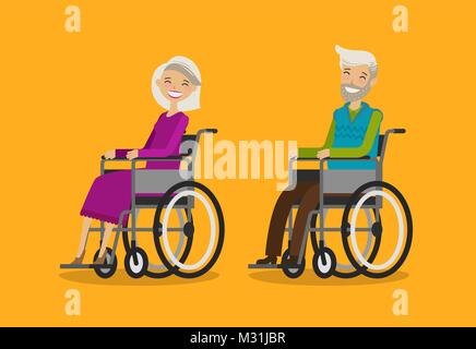Disabled people in wheelchair. Cartoon vector illustration in flat design Stock Vector