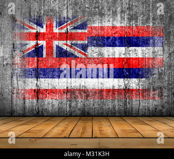 Hawaii flag painted on background texture gray concrete with wooden floor Stock Photo