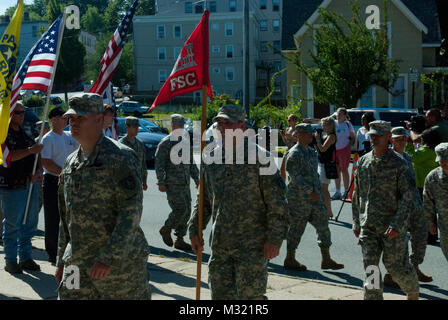 Soldiers from the 133rd Engineering Battalion and 1035th Survey and Design Team joined family and friends at the Portland Exposition Building Saturday, August 10 during a hero’s send off for the troops.  The soldiers leave soon for training in Mississippi before heading to Afghanistan where they will aid in the downsizing of bases there.  Lt. Col. Dean Preston, Commander of the 133rd addressed the concerns of the family and guardians gathered at the ceremony. “These are the heroes you built,” he said. “Be proud of the job you have done.” (Maine Army National Guard photo by Sgt. Angela Parady,  Stock Photo