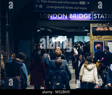 LONDON, UK - October 31, 2014 : Inside view of London Bridge Station, since 1900, one of the oldest railway stations in the world. London subway syste Stock Photo