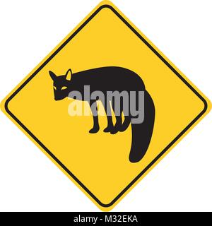fox silhouette animal traffic sign yellow  vector illustration Stock Vector