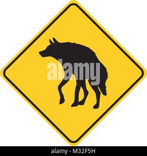 hyena silhouette animal traffic sign yellow  vector illustration Stock Vector
