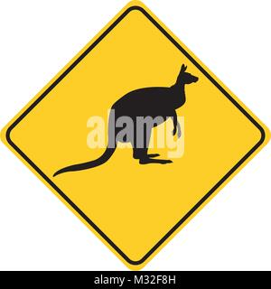 kangaroo silhouette animal traffic sign yellow  vector illustration Stock Vector