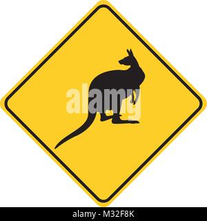 kangaroo silhouette animal traffic sign yellow  vector illustration Stock Vector
