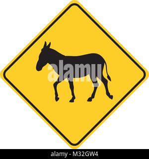 donkey silhouette animal traffic sign yellow  vector  Stock Vector