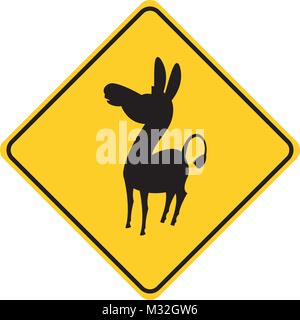 donkey silhouette animal traffic sign yellow  vector  Stock Vector