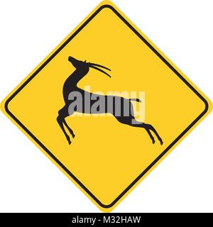 antelope silhouette animal traffic sign yellow  vector  Stock Vector