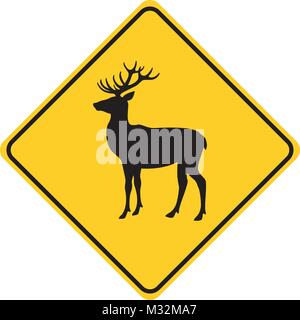 deer silhouette animal traffic sign yellow  vector  Stock Vector