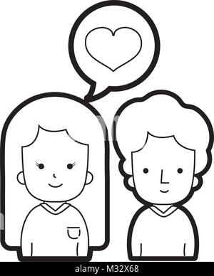 line couple together with heart inside chat bubble Stock Vector