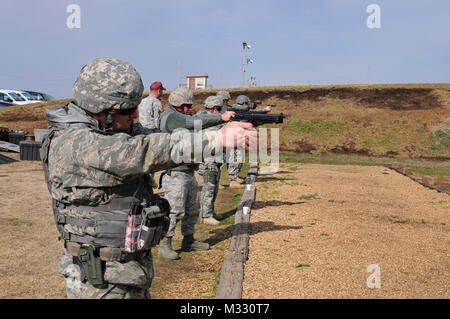 Soldiers and airmen participate in the Sergeants’ Major Matches on March 23 at the Camp Gruber Training Site near Muskogee. (U.S. Army photo by Sgt. 1st Class Darren D. Heusel, Joint Forces Headquarters Public Affairs) Sergeants u2019 Major Matches 113 by Oklahoma National Guard Stock Photo