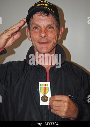 US Navy Vietnam War veteran with Vietnam Service medal Stock Photo