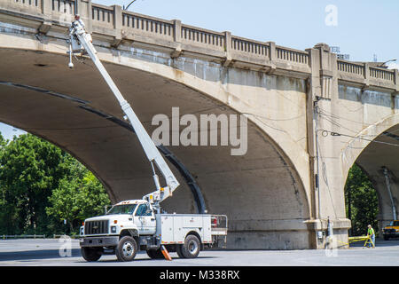 Bethlehem Pennsylvania,Hill to Hill Bridge,public works,repair,under new construction site building builder,municipal infrastructure,boom lift,equipme Stock Photo