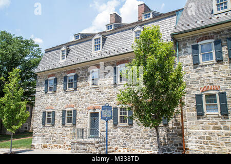 Bethlehem Pennsylvania,Colonial America,Moravian community,religious settlement,Sisters' House,building,stone,architecture marker,roof dormers,PA10070 Stock Photo