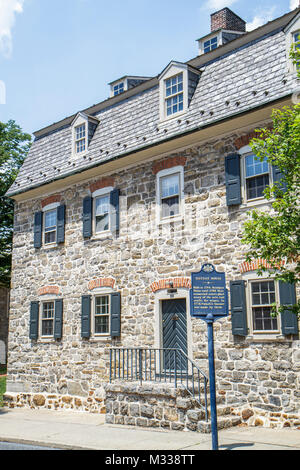 Bethlehem Pennsylvania,Colonial America,Moravian community,religious settlement,Sisters' House,building,stone,architecture marker,roof dormers,PA10070 Stock Photo