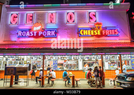 Philadelphia Pennsylvania,South Philly,South 9th Street,Geno's,restaurant restaurants food dining cafe cafes,sandwich shop,Philly cheesesteak,feud,pat Stock Photo