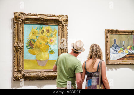 Philadelphia Pennsylvania,Museum of Art collection,paintings Sunflowers Vincent van Gogh,Still Life a Dessert Paul Cézanne,man woman couple looking Stock Photo