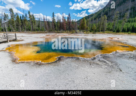 Emerald Pool in Black Sand Basin is a strikingly colored thermal feature.  Yellowstone National Park, Wyoming, USA Stock Photo