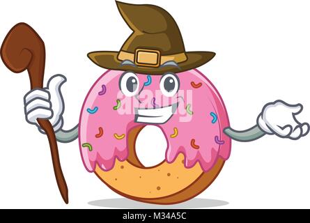 Witch Donut mascot cartoon style Stock Vector