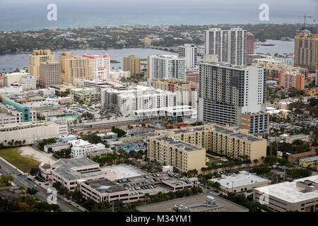 Florida, USA. 9th Feb, 2018. An aerial view of downtown West Palm Beach shows the new Brightline West Palm Beach station Wednesday, February 7, 2018. Credit: Bruce R. Bennett/The Palm Beach Post/ZUMA Wire/Alamy Live News Stock Photo