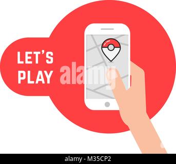 hand holding phone with game Stock Vector
