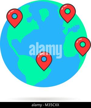 earth globus with map pins Stock Vector