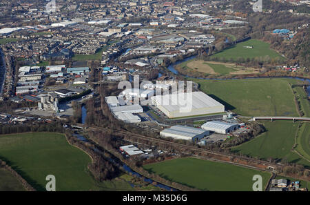 aerial view of Bretton Park Way industrial estate, Dewsbury, West Yorkshire, UK Stock Photo
