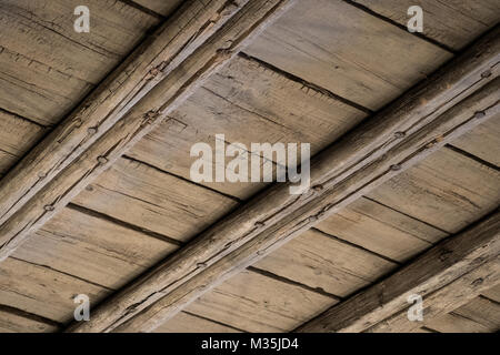 wooden ceiling, old wood roof construction - interior Stock Photo