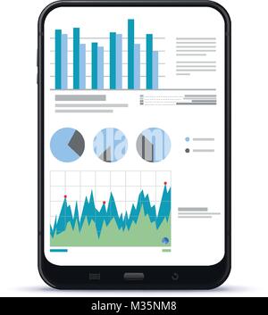 Tablet Computer Screen With Financial Charts and Graphs Stock Vector
