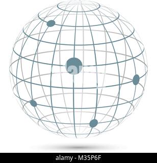 Technology Globe Icon With Dots Isolated on White Background. Stock Vector