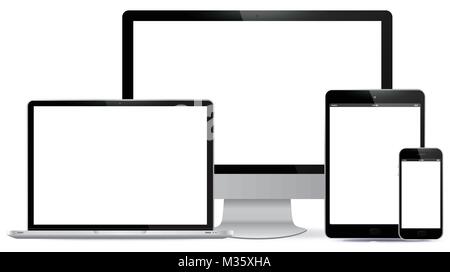 Computer Screen, Tablet PC, Laptop, Smart Phone Vector illustration. Stock Vector