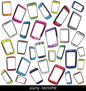 Hand drawn vector illustration of Mobile Phones and Digital Tablets background. Stock Vector