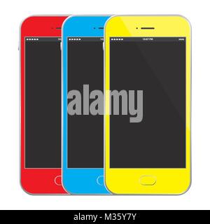 Colorful Mobile Phones vector illustration isolated on white background. Stock Vector
