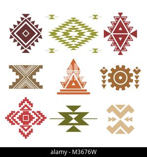 Tribal ethnic colored elements on white . Vector . Stock Vector