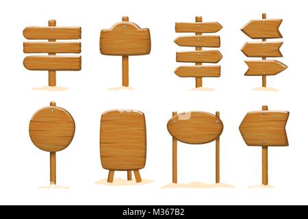 Set of wooden  signboards . Wood arrow sign vector templates . Stock Vector