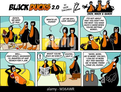 Cartoon Illustration of Black Ducks 2 Comic Story Episode 1 Stock Vector