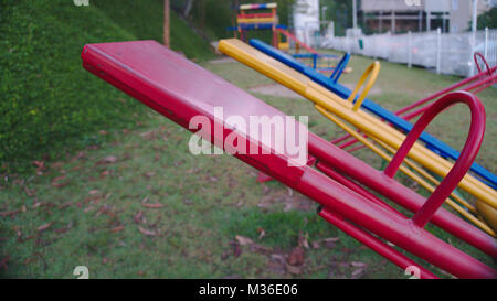 Four colorful seesaws at a playground. Stock Photo