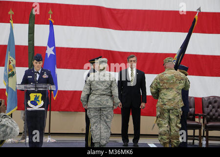 Governor John Carney presides over the passing of the colors between Maj. Gen. Frank Vavala, relinquishing command of the Delaware National Guard, to Maj. Gen. Carol Timmons on Sunday, February 12, 2017. (U.S. Army National Guard photo by 2nd Lt. Wendy Callaway) 170212-Z-ZB970-037 by Delaware National Guard Stock Photo