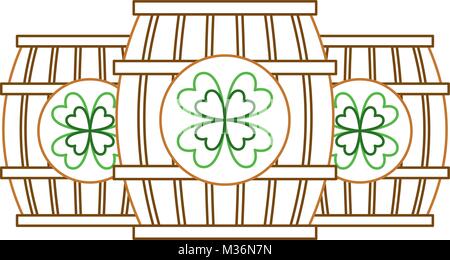 three wooden barrel drink clover Stock Vector