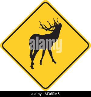 deer silhouette animal traffic sign yellow  vector illustration Stock Vector