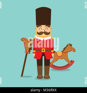 vintage toys for kids soldier horse wooden icons Stock Vector