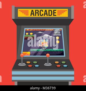 arcade video game machine with level knight medieval on screen Stock Vector