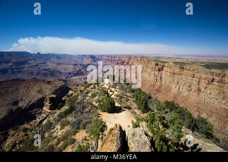 wildfire and smoke in the Grand Canyon in northern Arizona Stock Photo